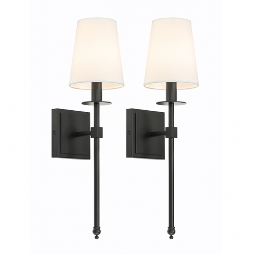 Black Wall Sconces Set of 2 , Classic Sconces Wall Lighting with Flared White Fabric Shade 1 Light Wall Lamps for Bedroom Bedside Corridor & Living Room XB-W1307-MB