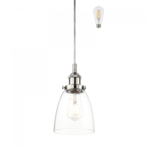 Pendant Lighting 1 Light Mini Kitchen Glass Pendant Light, Modern Hanging Ceiling Light with LED Bulb Brushed Nickel XB-P1160-BN-LED