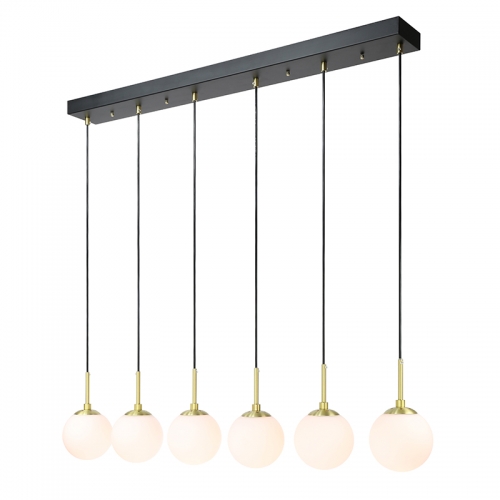 Kitchen Island Lighting Farmhouse Dining Room Light Fixtures 6 Light Globe Linear Chandelier Light Black Brass Finish XB-P1304-6-MB