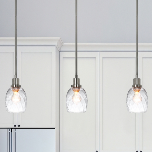 Pendant Light, Modern 1 Light Mini Pendant Hanging Light with Clear Glass, Adjustable Kitchen Hanging Ceiling Light Brushed Nickel Finish XB-P1210-BN