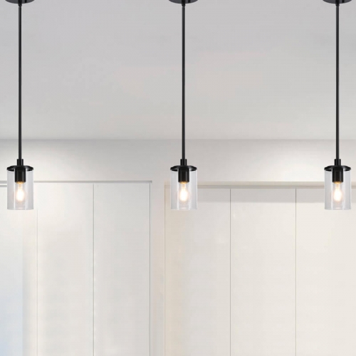 Mini Pendant Light 1 Light Kitchen Pendant Lights with Glass, Modern Black Adjustable Hanging Ceiling Lighting XB-P1240-MB