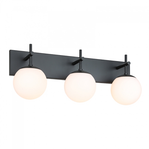 Globe Vanity Light, Farmhouse 3 Light Wall Light Over Mirror Modern Indoor Black Bathroom Light Fixtures with White Glass XB-W1320-3-MB