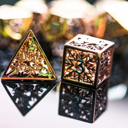 Snowflake Hollow Metal DND Dice Set With Box