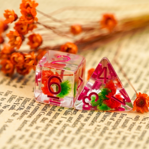 Flowers Bloom Resin Dice Set With Bag