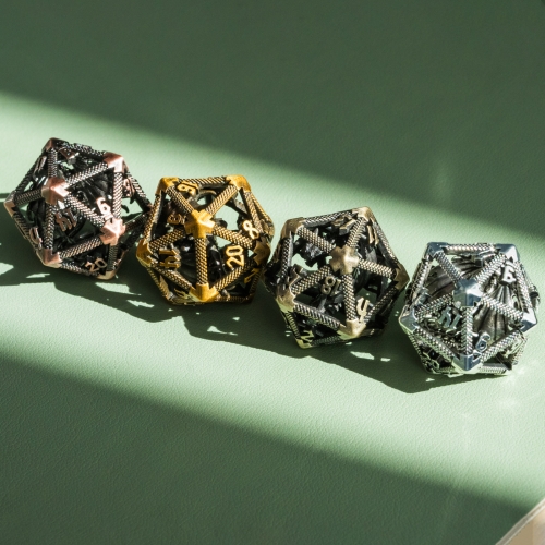 Hollow Metal D20 with Fly Dragon Insided