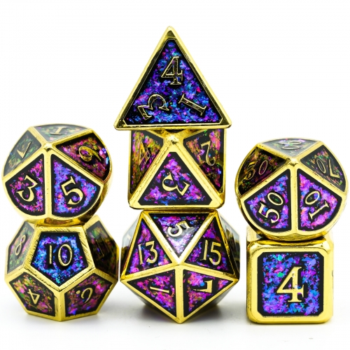 Cusdie Golden Frame Metal D&D Dice, 7 PCs DND Dice, Polyhedral Dice Set, for Role Playing Game MTG Pathfinder