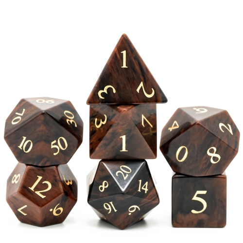 Cusdie Set of 7 Handmade Tian'e Stone Dice, 16mm Polyhedral Stone Dice Set with Leather Box, DND Dices for Collection