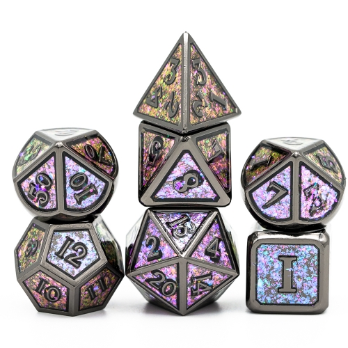cusdie Black Frame Glitter Metal D&D Dice, 7 PCs DND Dice, Polyhedral Dice Set, for Role Playing Game MTG Pathfinder