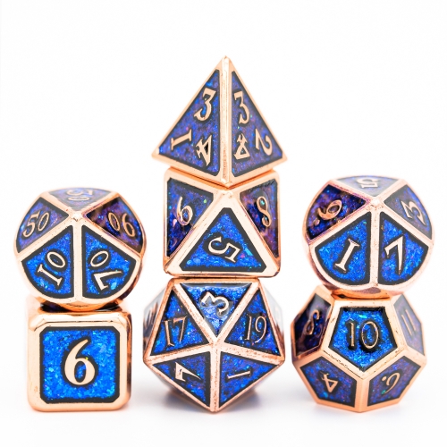 cusdie Copper Frame Glitter Metal D&D Dice, 7 PCs DND Dice, Polyhedral Dice Set, for Role Playing Game MTG Pathfinder
