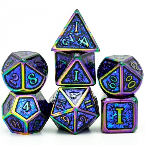 cusdie Colorful Metal D&D Dice, 7 PCs DND Dice, Polyhedral Dice Set, for Role Playing Game MTG Pathfinder