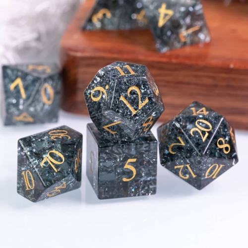 Cusdie 7-Die Handmade Shattered Glass DND Dice, 16mm Polyhedral Glass Dice Set with Leather Box, DND Dices for Collection