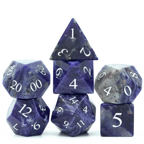 Cusdie Set of 7 Handmade Blue Stone Dice, 16mm Polyhedral Stone Dice Set with Leather Box, DND Dices for Collection