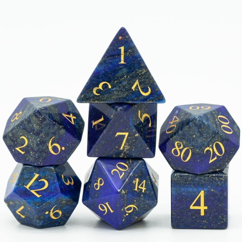 Cusdie Set of 7 Handmade Lazurite Stone DND Dice, 16mm Polyhedral Dice Set, Gemstone Dices for Collection
