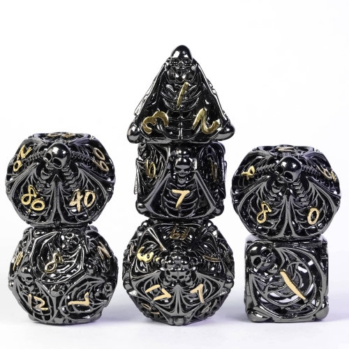 Cusdie Hollow Metal Skeleton D&D Dice Set, 7 PCs DND Dice, Polyhedral Dice Set, for Role Playing Game MTG Pathfinder