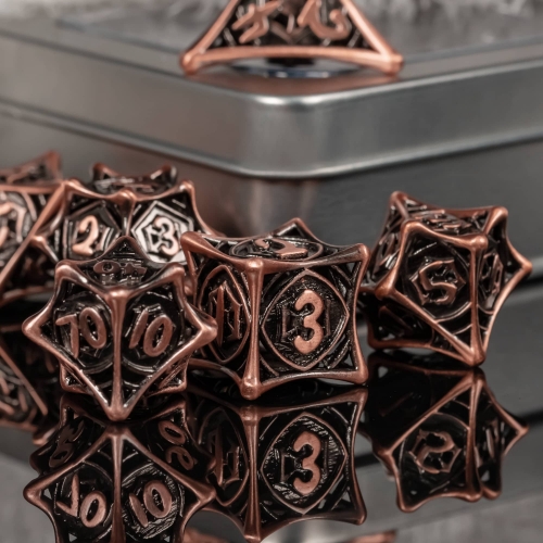 Cusdie Hollow Metal Spider Web D&D Dice Set, 7-Die DND Dice, Polyhedral Dice Set, for Role Playing Game MTG Pathfinder