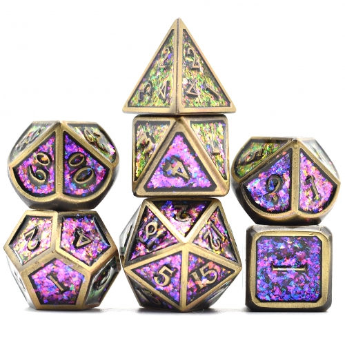 cusdie Ancient Bronze Frame Glitter Metal D&D Dice, 7 PCs DND Dice, Polyhedral Dice Set, for Role Playing Game MTG Pathfinder