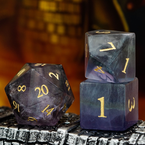 Cusdie Set of 7 Handmade Colorful Stone Dice, 16mm Polyhedral Stone Dice Set with Leather Box, DND Dices for Collection