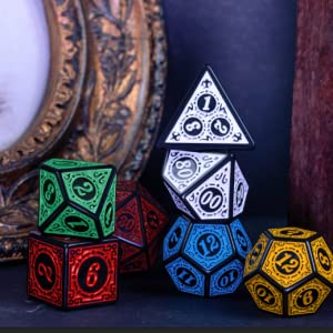 cusdie Polyhedral 7-Die Carved Pattern Dice Set of D4 D6 D8 D10 D% D12 D20 for RPG DND