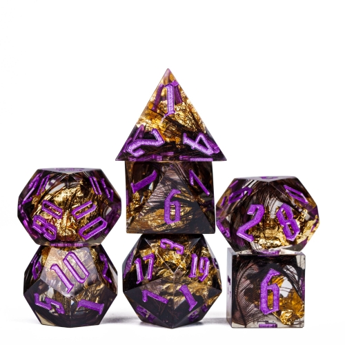 Cusdie Sharp Edges DND Dice Filled with Feather, 7 Pcs D&D Dice, Handcrafted Polyhedral Dice Set, for Role Playing Game MTG Pathfinder