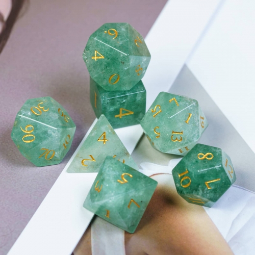 Cusdie 7-Die Handmade Strawberry Crystal DND Dice, 16mm Polyhedral Stone Dice Set with Leather Box, DND Dice Set for Collection