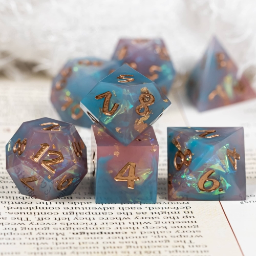 Cusdie Sharp Edges DND Dice, 7 PCs D&D Dice, Handcrafted Translucent Polyhedral Dice Set, for Role Playing Game MTG Pathfinder