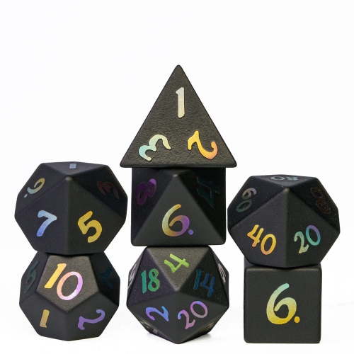Cusdie Set of 7 Handmade Obsidian Dice, 16mm Polyhedral Stone Dice Set with Leather Box, DND Dices for Collection