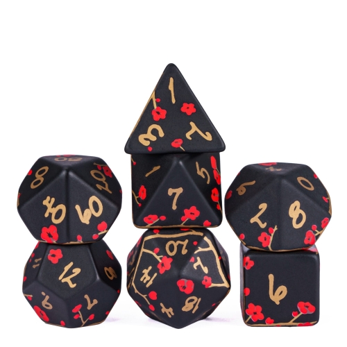 Cusdie Handmade 7-Die DND Dice Set Plum Blossom with Gift Box Polyhedral Dice Set for RPG Dungeons and Dragons