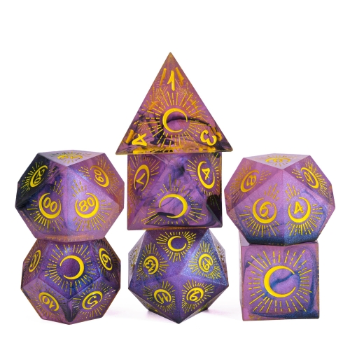 Cusdie Sharp Edges DND Dice Moon Theme, 7 Pcs D&D Dice, Handcrafted Polyhedral Dice Set, for Role Playing Game MTG Pathfinder