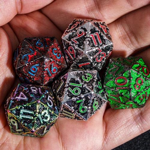 Cusdie 7-Die Metal DND Dice Set, Dragon Wings Design Metal Polyhedral D&D Dice Set for DND Dungeons and Dragons TTRPG Role Playing Games