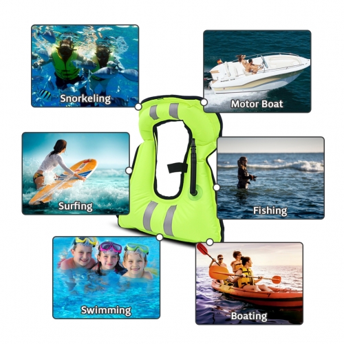 ROCONTRIP Life Jacket Inflatable Life Vest, Reflective Portable Tear-Resistant Snorkel Vest Adult Kids with Adjustable Straps for Snorkeling Diving Ka