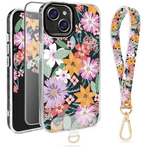 UKON Phone Lanyard with Print Phone Case Set Leather Phone Wrist Strap and IMD Process Phone Case Double Sided Printing Phone Grip with Cell Phone Scr