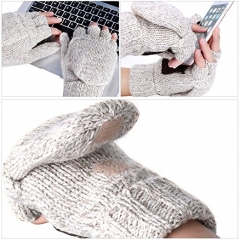 Three layers insulated Ragg wool knitted fingerless mitten freezer glove with Cap over Flip top