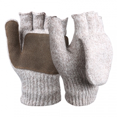 Three layers insulated Ragg wool knitted fingerless mitten freezer glove with Cap over Flip top