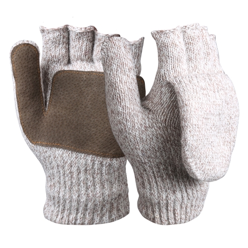 Three layers insulated Ragg wool knitted fingerless mitten freezer glove with Cap over Flip top