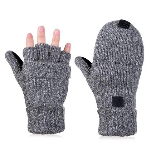 Insulated Ragg wool fingerless Convertible mitten glove with Flip top