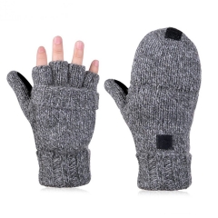 Three layers insulated Ragg wool knitted fingerless mitten freezer glove with Cap over Flip top