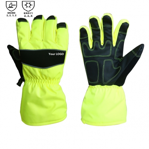 Extreme Cold Winter Warm Hipora Waterproof Hi Vis Fluoro yellow Nylon insulated gauntlet Arctic freezer glove