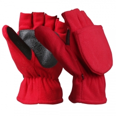 Windproof Fleece fingerless Convertible Flip top mitten glove for winter work or Sports