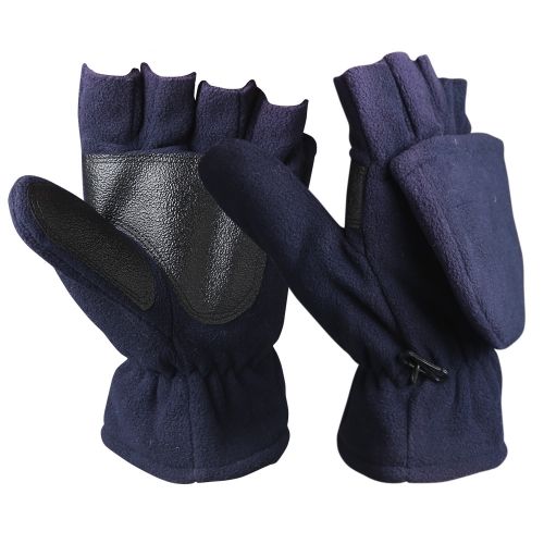 Windproof Fleece fingerless Convertible Flip top mitten glove for winter work or Sports