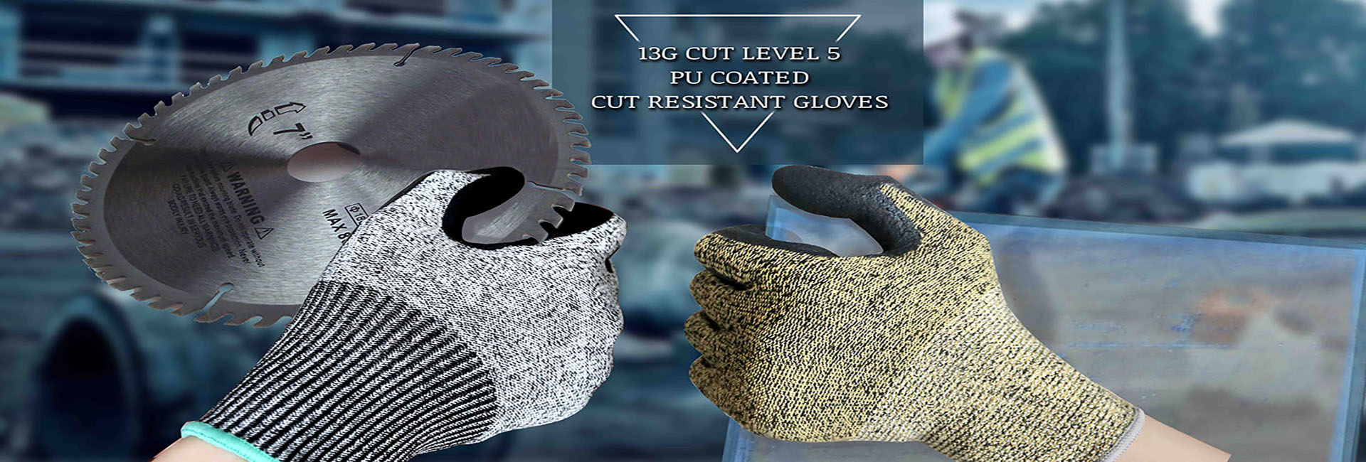 PU coated cut resistant safety work grip Gloves