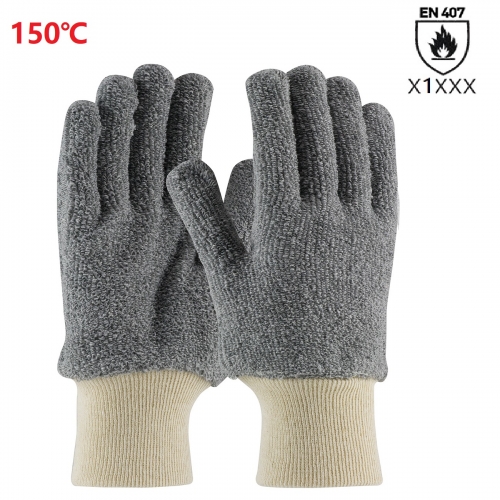 150 Degrees Light Heat resistant grayCotton Thermal terry cloth loop pile out work safety glove for Stamping Bakery Catering cold store