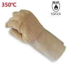 350°C Hight Heat resistant Double ply Cotton Terry cloth canvas cuff Gauntlet work safety glove
