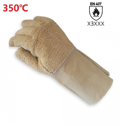 350°C Hight Heat resistant Double ply Cotton Terry cloth canvas cuff Gauntlet work safety glove