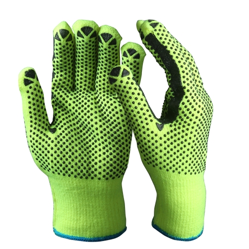 Cold Protection Hi Vis yellow Knit Acrylic terry cloth loop in thermal work grip glove for cold work