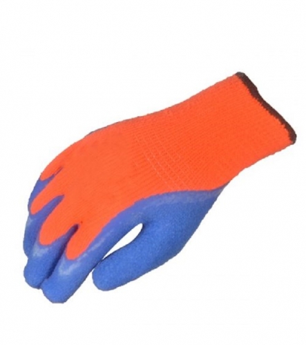 Cold Protection Hi Vis Fluorescent Orange Seamless Knit Acrylic terry cloth thermal latex dipped work glove for cold storage