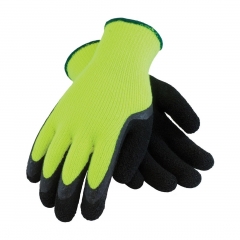 Cold resistant Hi Vis Fluorescent Yellow Seamless Knit Acrylic terry cloth thermal latex coated work glove for cold work