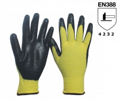 13G High abrasion Oil Repellent Foam Nitrile coated knit grip cut resistant Aramid glove