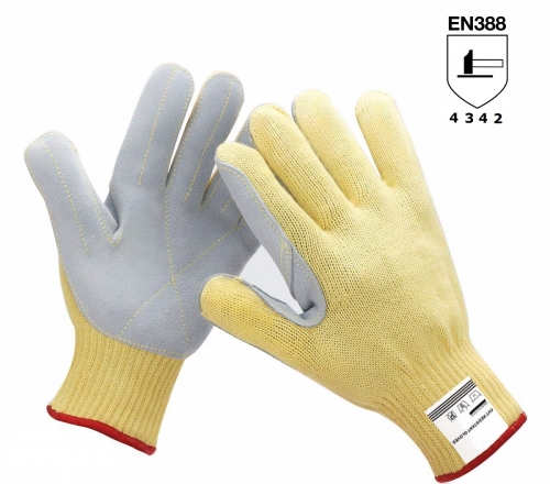 7G Heavy weight anti puncture Chrome Split leather palm knit cut resistant Aramid work glove