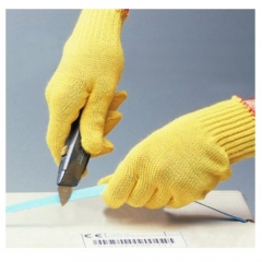 7G Regular weight String knit cut resistant Aramid work glove for metal sheets stamping and glass handling