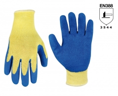 10G High abrasion Crinkle Ruber Latex coated knit cut resistant Aramid work glove